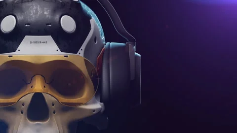 Stylized sci-fi human skull on a uniform background 스톡 동영상 240339868