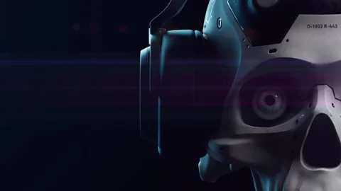 Stylized sci-fi human skull on a uniform background Stock Footage 240339884