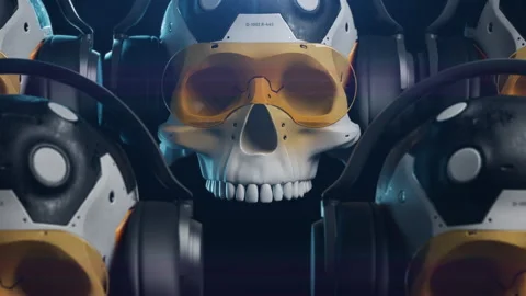 Stylized sci-fi human skull on a uniform background Stock Footage 240339891