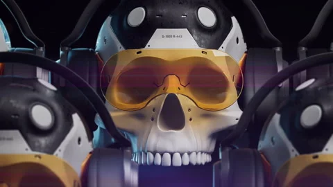 Stylized sci-fi human skull on a uniform background Stock Footage 240339934