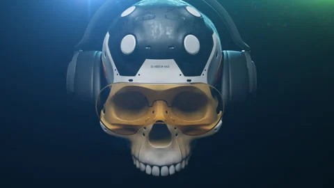 Stylized sci-fi human skull on a uniform background Stock Footage 240339935