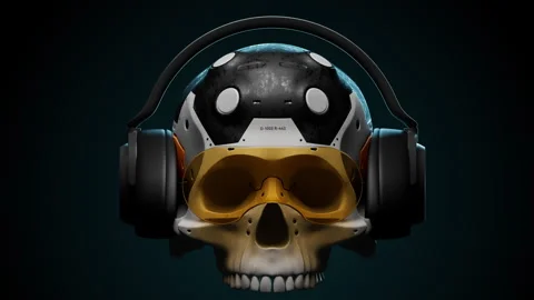 Stylized sci-fi human skull on a uniform background Stock Footage 240339953