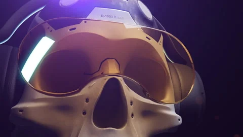 Stylized sci-fi human skull on a uniform background Video stock 240339955