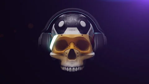 Stylized sci-fi human skull on a uniform background 스톡 동영상 240339960