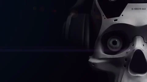 Stylized sci-fi human skull on a uniform background Stock Footage 240339995