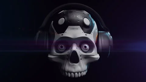 Stylized sci-fi human skull on a uniform background Stock Footage 240339996