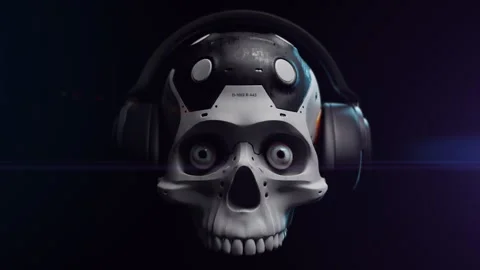 Stylized sci-fi human skull on a uniform background Stock Footage 240339999