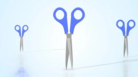 Stylized Scissors on a Light Reflective Floor. 3D Scissor with Plastic Handles. Stock Footage 302999872