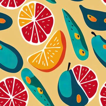 Stylized seamless pattern with fruits.Endless texture for your design, restau Stock Illustration