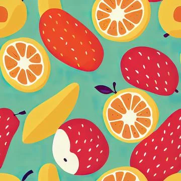 Stylized seamless pattern with fruits.Endless texture for your design, restau Stock Illustration