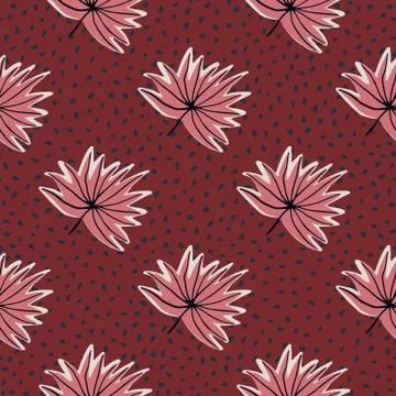 Stylized seamless pattern with hand drawn tropical leaves. Red background wit Illustrazione stock