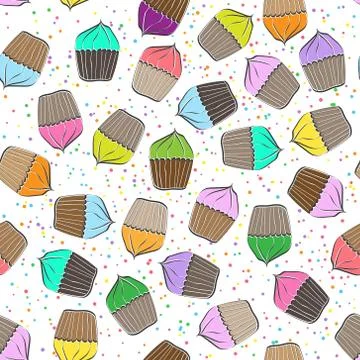 Stylized seamless pattern with muffin and cherry for textiles, packaging and Stock Illustration