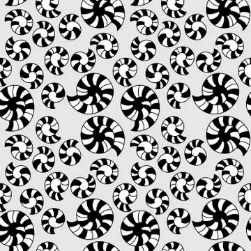 Stylized seashells on blue background, hand drawn vector seamless pattern. Stock Illustration