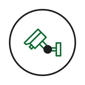 A stylized security camera icon within a circular frame evokes vigilance an.. Stock Illustration
