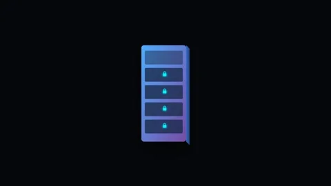 Stylized Server Rack with Sequential Security Lock Icons and Blue Indigo Gr.. Видео 346130590