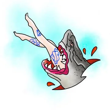Stylized shark. Tattoo design. Stock Illustration