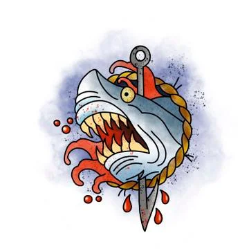 Stylized shark. Tattoo design. Stock Illustration