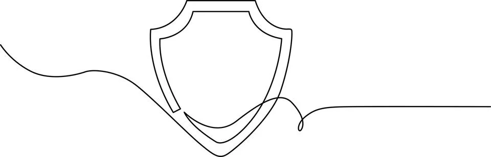 A stylized shield with a curved line extending from its side. Vector Illustrazione stock