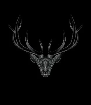 Stylized silver deer on black background. Portrait of a deer Illustrazione stock