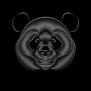 Stylized silver panda on black background. Portrait of a panda Illustrazione stock