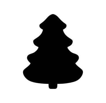 Stylized Simple black winter vector christmas tree icon silhouette on white Stock Illustration