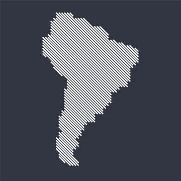 Stylized simple diagonal line map of South America Stock Illustration