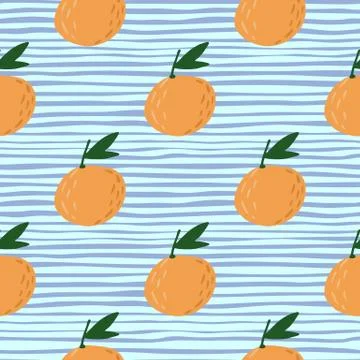 Stylized simple fruit seamless pattern with orange mandarins ornament. Blue s Stock Illustration