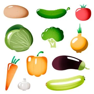 Stylized Simple Plastic Vegetables Icons Stock Illustration