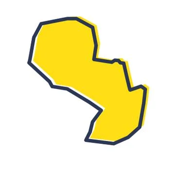 Stylized simple yellow outline map of Paraguay Stock Illustration
