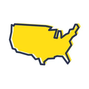 Stylized simple yellow outline map of USA Ilustração Stock