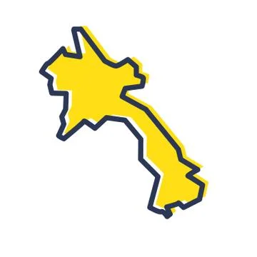 Stylized simple yellow outline map of Laos Stock Illustration