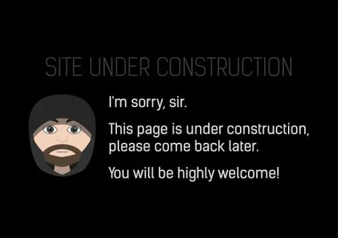 Stylized Site under construction with hooded man and polite text Stock Illustration