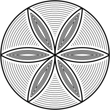 Stylized six-petal flower pattern with black geometric lines. Stock Illustration