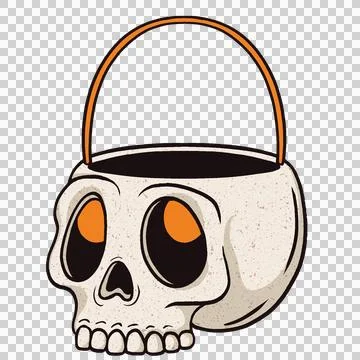 Stylized skull bucket is floating in flat design, with orange handle and Illustration