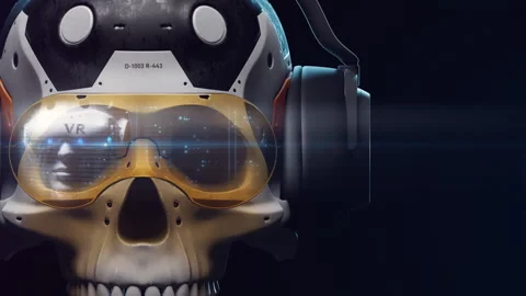 A stylized skull of a man of the future in augmented reality glasses Stock Footage 237749334