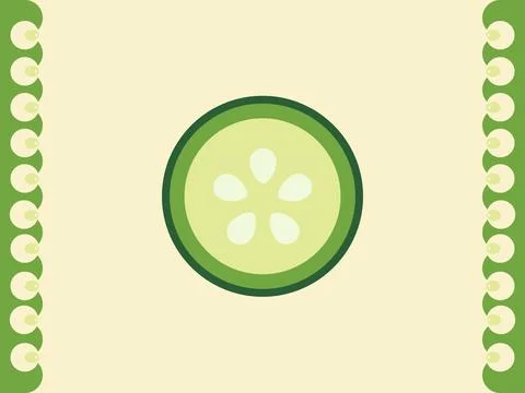 Stylized slice of green cucumber with decorative border on a light background Stock Illustration
