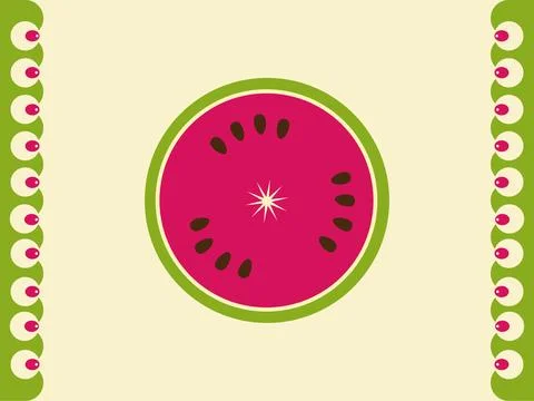 Stylized slice of watermelon with decorative border on a cream background Stock Illustration
