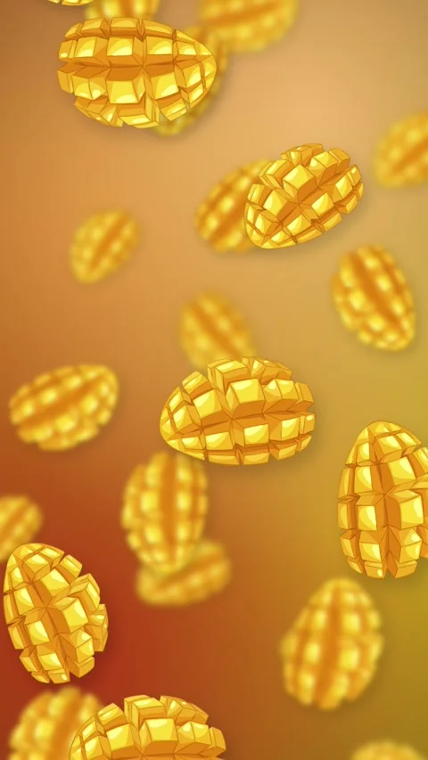 Stylized Sliced Mango Cubes Falling Against a Warm Gradient Background Stock Footage 344851016