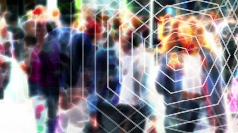 Stylized Slow Motion Crowd Walking with Smartphone Signals. Stock Footage 342744483