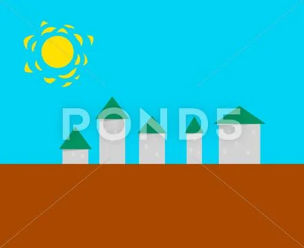 Stylized small town - illustration Stock Illustration