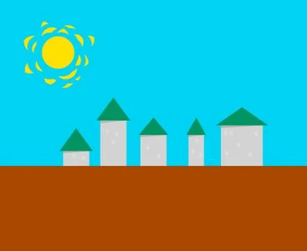 Stylized small town - vector illustration Stock Illustration