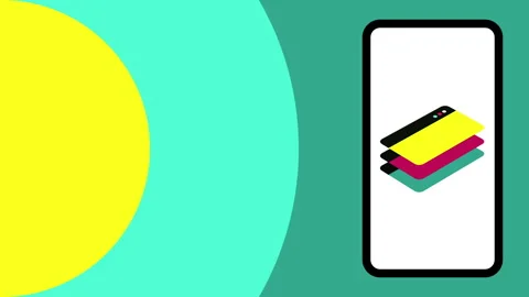 Stylized smartphone animation with a looping stack of colorful web windows Stock Footage 310676902