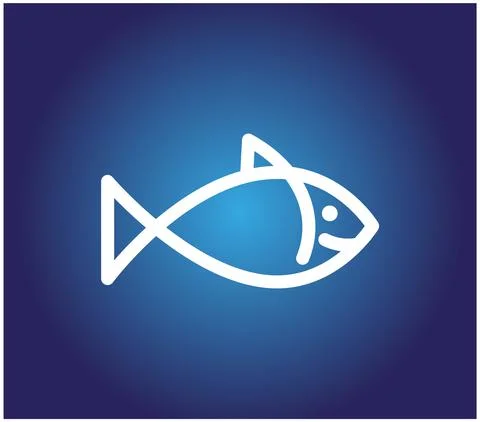 Stylized smiling fish drawing linear logo symbol Stock Illustration