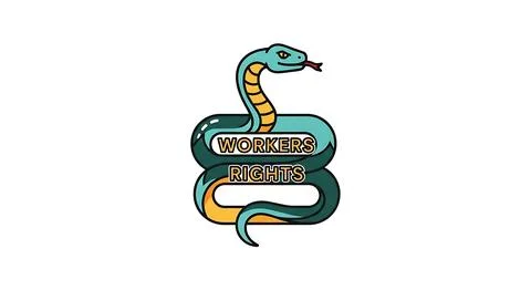 Stylized snake coiled around text workers rights concept symbol. Illustrazione stock