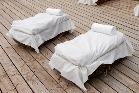 Stylized sofas made of straw bales. Stock Photos