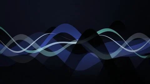 Stylized sound waves in deep navy blue flow horizontally in a rhythmic motio Stock Footage 340877623