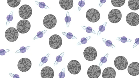 Stylized Space Pattern with Hand-drawn Planets and Celestial Objects on White Stock Footage 346186214