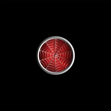Stylized spider web on red background creative round 3d superhero icon Stock Illustration