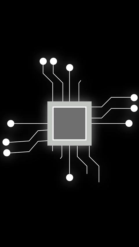 Stylized square computer processor chip with radiating lines and circles on.. Stock-Footage 337462837