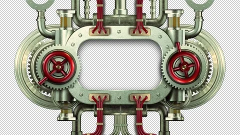 Stylized steampunk metal screen Stock Footage 245810378